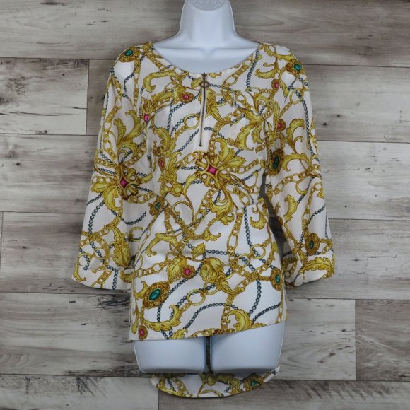 Cathy*‎ Women's 3/4 Sleeve Boat Neck 1/4 Zipper Front High/Low Hem Blouse~ XL - Picture 1 of 11